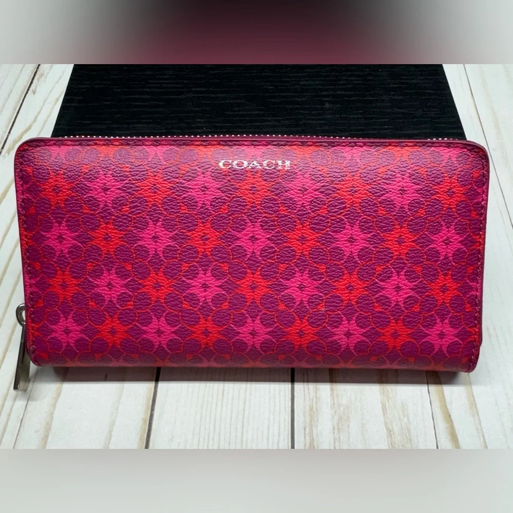 Coach Waverly Signature Accordion Zip Around Coated Canvas Wallet
